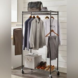 Double Hanging Garment Rack, 38.2Wx 23.6Dx 66.1H in, Gunmetal Finish, Gray